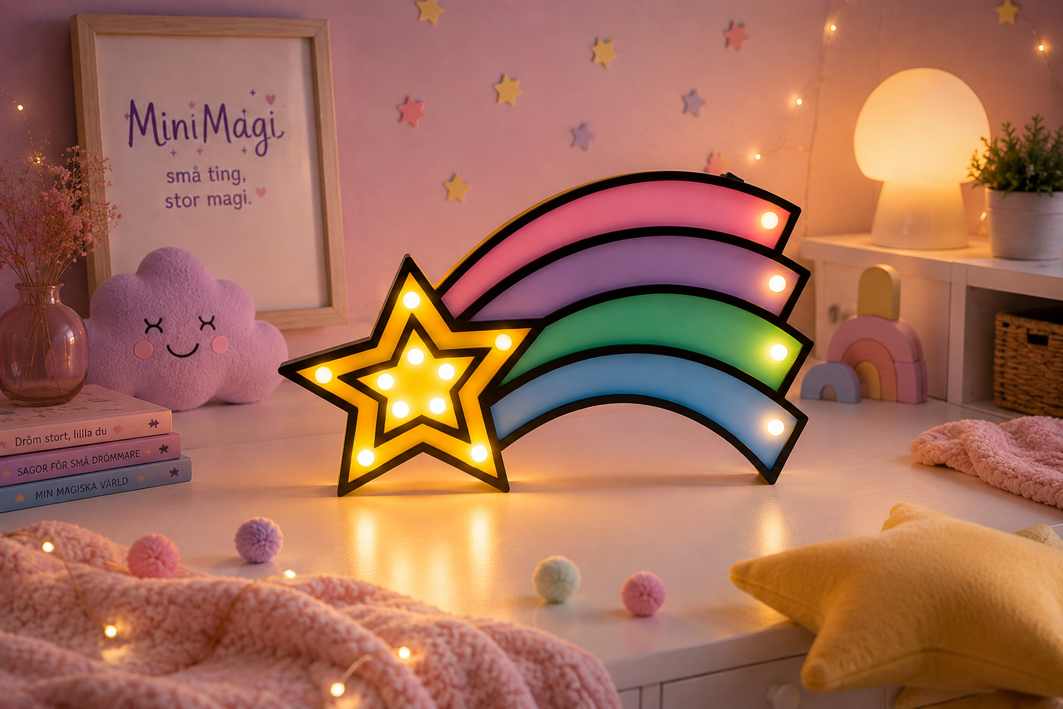 🌈 LED-lampa – Regnbåge med stjärna